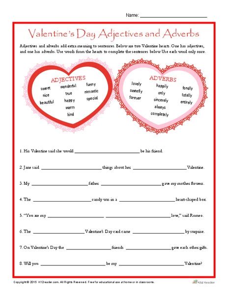 In this post, i will be sharing free worksheets for 'long vowel a.' there are 3 sets to be downloaded it's time for digraph th sound words. Valentine's Day Adjectives and Adverbs Worksheet for 3rd ...