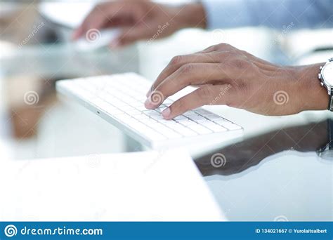 Closeupbusinessman Typing On Computer Keyboardphoto With Copy Space