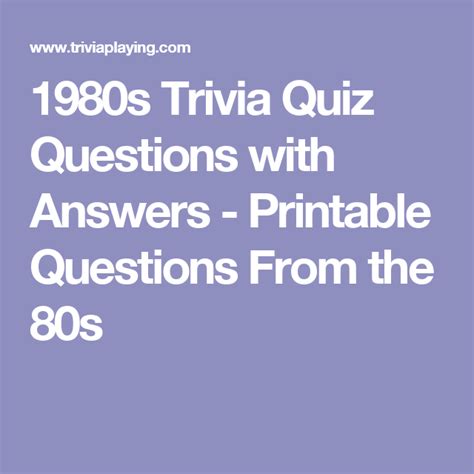 1980s Trivia Quiz Questions With Answers Printable Questions From The