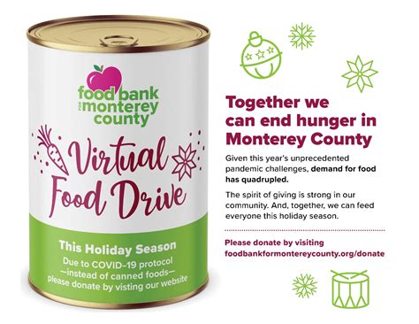 Everyone must call number for referral. Virtual Food Drive: Food Bank for Monterey County ...