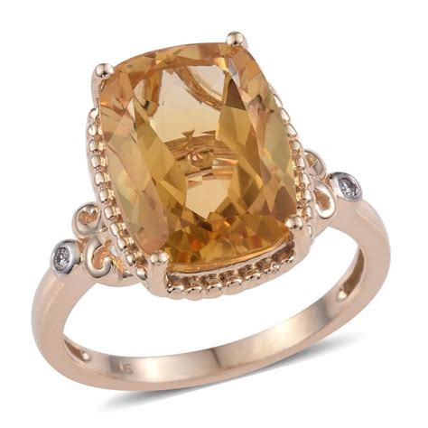 9k Y Gold Aaa Rare Cushion Cut Citrine And Diamond Ring 627 Ct Tjc