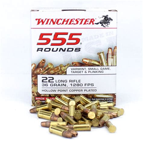 Winchester 22 Lr Copper Coated Hv Hollow Point 36 Grain 555 Round Box