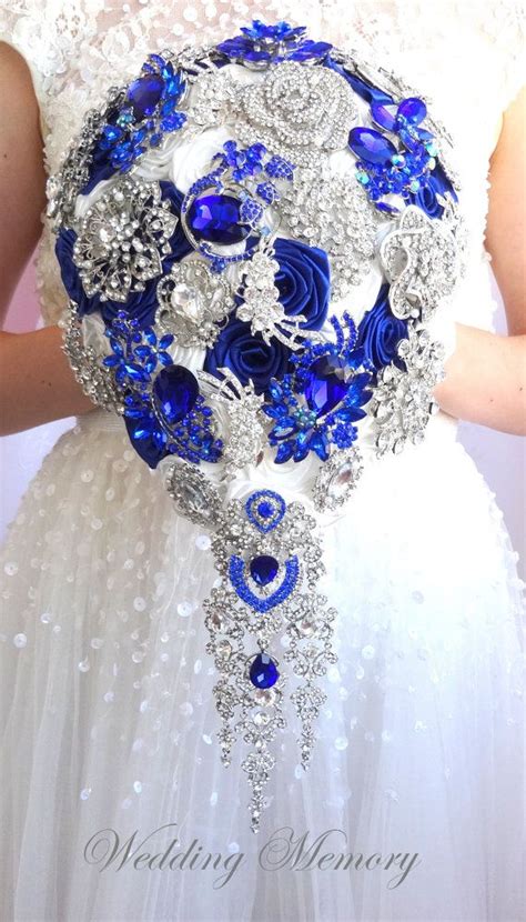 Wedding Cascading Royal Blue Silver Teardrop Brooch Bouquet Etsy