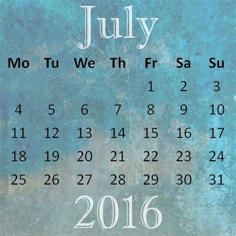 July 2016 Calendar Free Stock Photo Public Domain Pictures