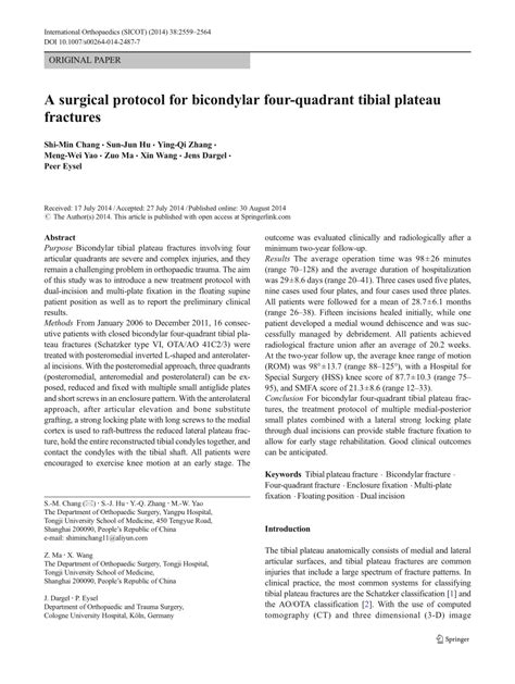 Pdf A Surgical Protocol For Bicondylar Four Quadrant Tibial Plateau