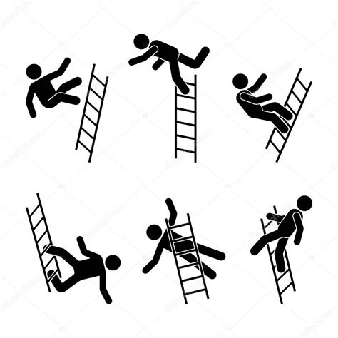 Man Falling Off A Ladder Stick Figure Pictogram Different Positions Of