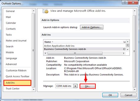 The url you provided brings up the same interface. How to enable or disable add-in in Outlook?