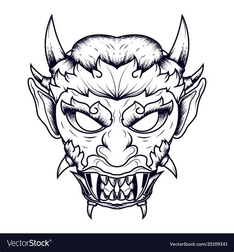 Line Art Devils Head With Sharp Horns And Vector Image