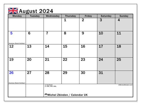 Calendar August 2024 Uk Michel Zbinden Gb
