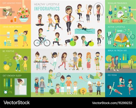 Healthy Lifestyle Infographic Set With Charts And Vector Image