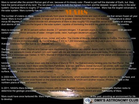 Dmrs Astronomy Club Solar System Facts About Mars