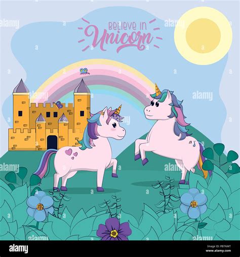 Beautiful And Magic Unicorn Cartoon Stock Vector Image And Art Alamy