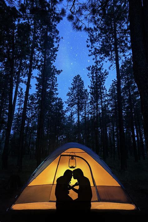Affection Photograph Silhouette Couple Camping Under Stars In Tent By Susan Schmitz Couple