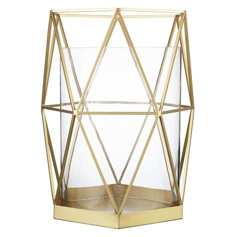 Gold Geometric Hurricane Vase Lantern Hire For Wedding Décor