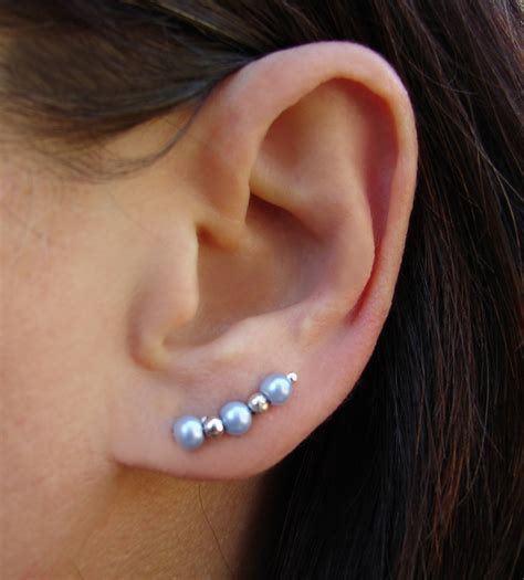 Ear Pins Baby Blue Glass Pearls And Silver Pair Earrings Earring