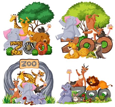 Free Vector Set Of Zoo Animals With Banner