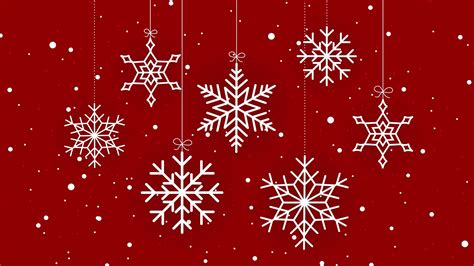 Images Christmas Snowflakes Red Background 1920x1080
