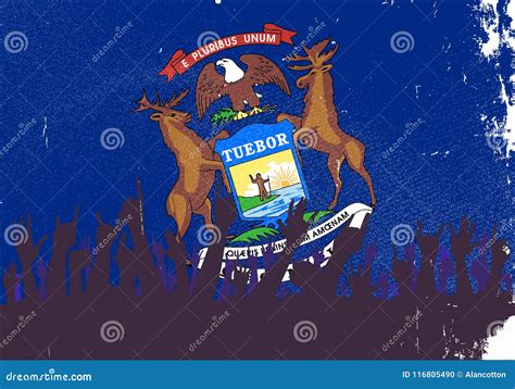 Bandiera Dello Stato Del Michigan Con Reazione Del Pubblico