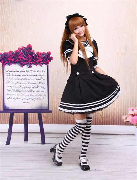 Great Black Sailor Cotton School Lolita Dress