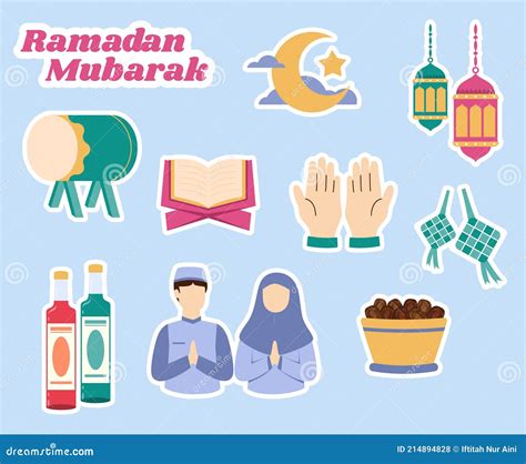 Islamic Sticker Collection Of Ramadan Kareem Vector Illustration Stock