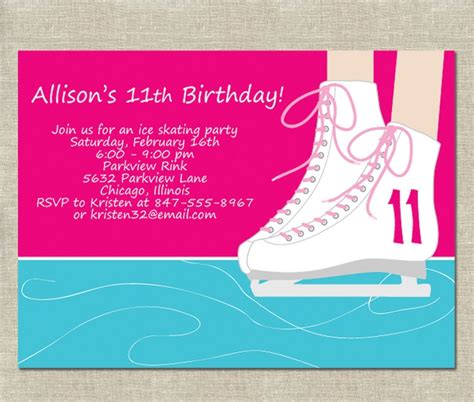 Ice Skating Birthday Invitation Printable Pink And Blue Etsy Skate