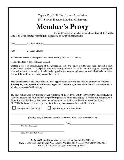 Hoa Proxy Form Template Free Printable Documents Templates Printable Free Newsletter