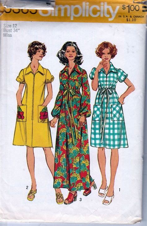 Simplicity 5365 Vintage 1970 S Sewing Pattern Ladies House Dress Robe