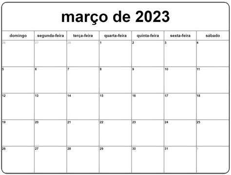 Calendário Março 2023 Para Imprimir Feriados Docalendario