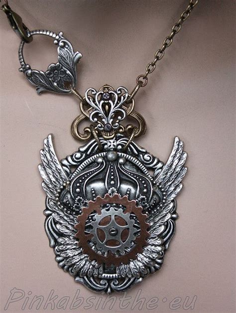 Steampunk Winged Crown Gothic Necklace Steam Punk Jewelry Alchemy