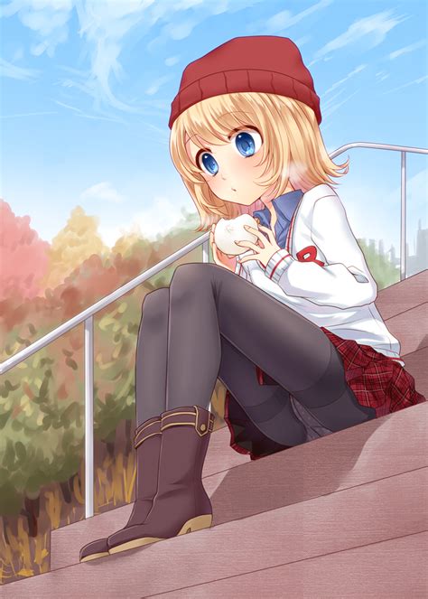 Yayoi Egoistic Realism Kagamine Rin Vocaloid 1girl Baozi Beanie Black Pantyhose Blonde