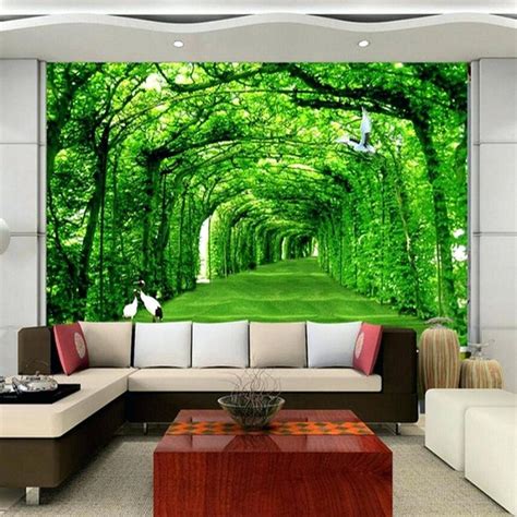 Green Leafy Trees Pathway 3d5d8d Custom Wall Murals