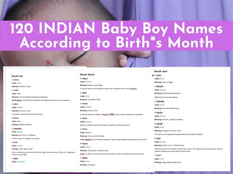 Buy 120 Unique Indian Name For Indian Baby Boy Names Based On Month Of