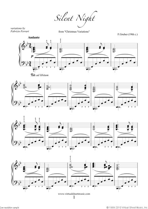 Both feature the familiar, peaceful melody, and the level 3 arrangement adds a moving bass line underneath it. Free Advanced Silent Night sheet music for piano solo PDF | Piano sheet music, Silent night ...