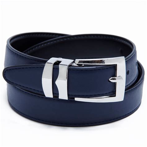 Mens Navy Blue Belt Reversible Belts Silver Tone Buckle