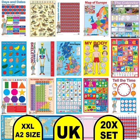 Buy 20 X Engaging Educational S And Colourful Wall Charts For Children
