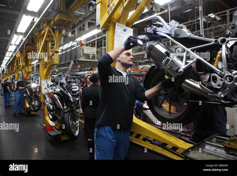 Berlin Germany Employees On The Assembly Line At The Bmw Motorrad