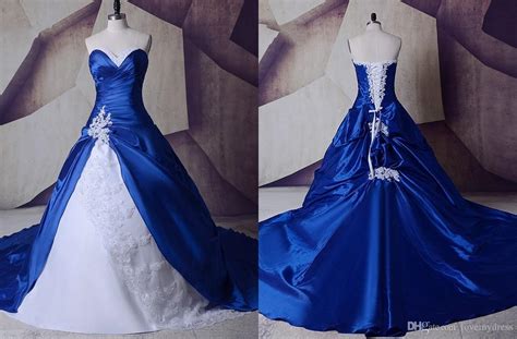 Discount 2019 Royal Blue White Wedding Dresses Real Photos Cheap