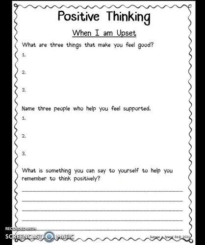 Self Esteem Positive Thinking Worksheets For Middle School And High