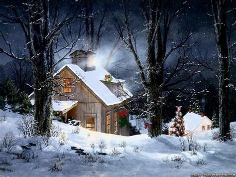 Snowy Cabin Christmas Wallpaper 9514019 Fanpop