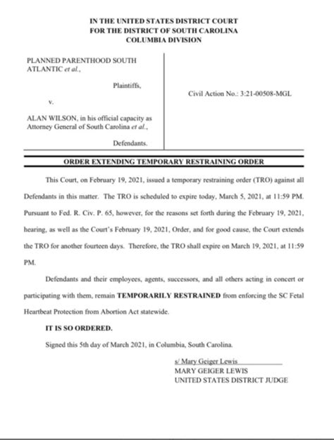 Federal Judge Extends Temporary Restraining Order On South Carolina