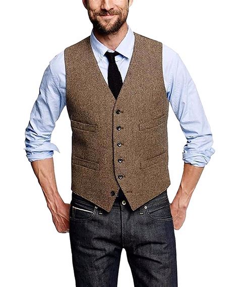 Mans Suit Vest Wool Herringbone Formal Groom S Wear Suit Vest Men S