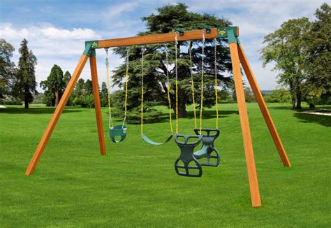 Classic A Frame Kids Swing Set Freestanding With Horse Gliders