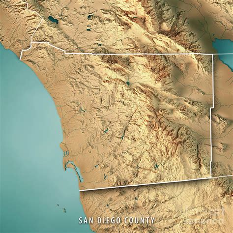 San Diego County California Usa 3d Render Topographic Map Border