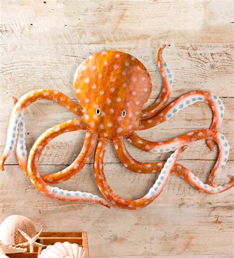 Handcrafted Metal Orange Octopus Wall Art Wind And Weather