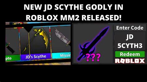 7 september, 2019 at 5:42. NEW FREE JD SCYTHE WEAPON CODE IN ROBLOX MM2 REVEALED! NEW ...