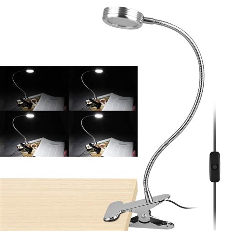 The gooseneck is easily adjustable. TSV Dimmable LED Desk Lamp, 360° Flexible Gooseneck Clip on Light with 4 modes brightness, Clip ...