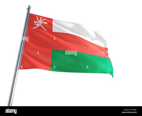 Oman National Flag Waving In The Wind Isolated White Background High