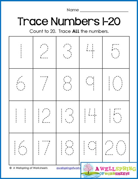 Tracing Worksheets Numbers 1-20