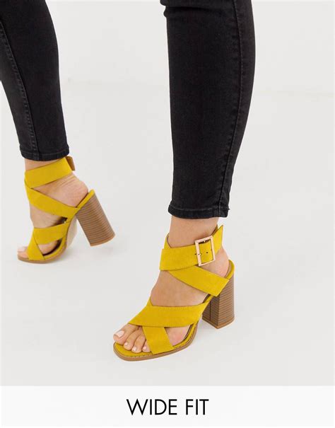 Raid Wide Fit Abree Bright Yellow Stacked Heel Sandals Asos Stacked