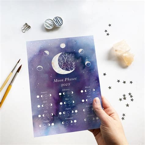 Lunar Calendar 2023 Watercolor Moon Cycles Calendar Moon Calendar